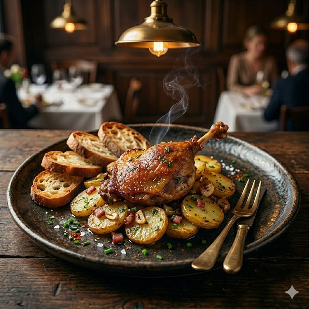 Confit duck leg, pommes sarladaises