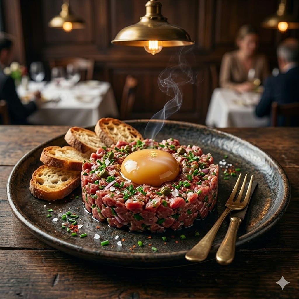 Beef tartare, smoked egg yolk